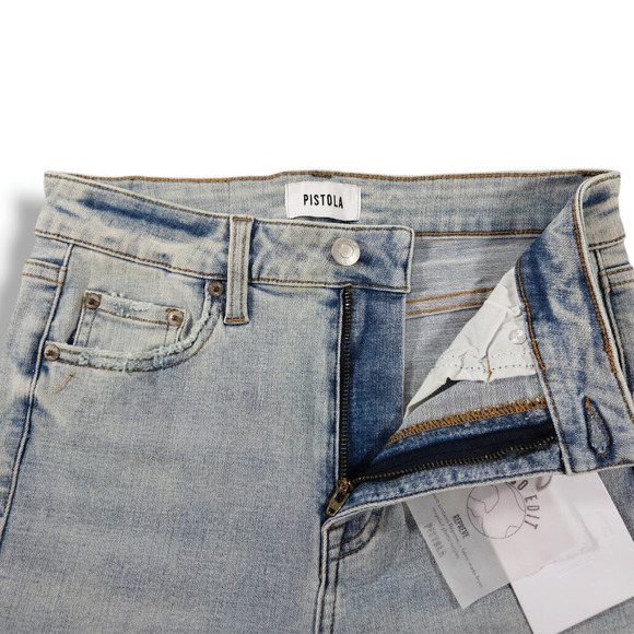 NWT Pistola Aline Distressed Skinny Crop Eco Denim Jeans Sz. 26x25 Lenox Blue - Picture 6 of 10